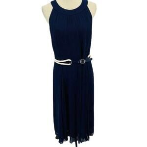 Tommy Hilfiger Navy Crepe Rope Belt Sleeveless Dress Womens Size 12